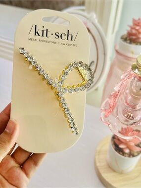 Kitsch Gold Rhinestone Bow Claw Clip